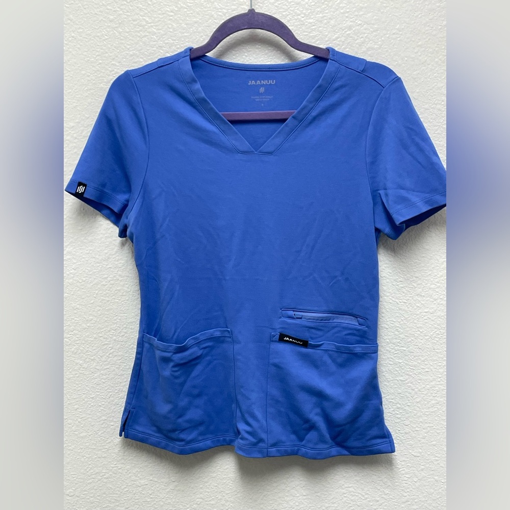 Jaanuu Women's Small Short Sleeve Periwinkle Blue Scrub Top